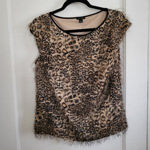 Ann Taylor Animal Print Eyelash Fuzzy Top Size 4